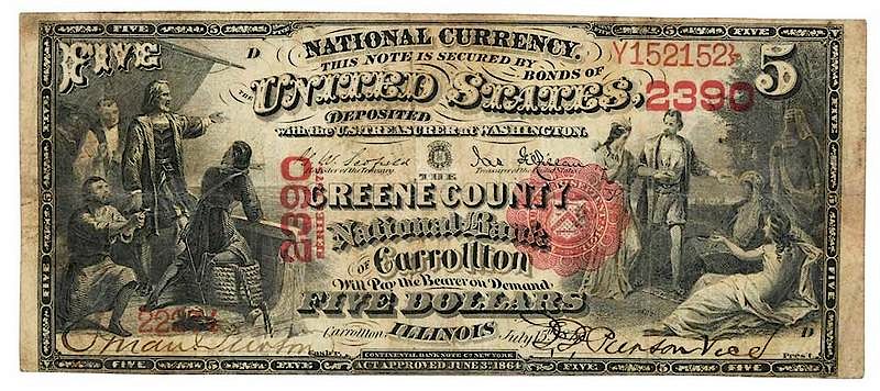 Appraisal: Greene County NB Carrollton IL Ch series of five dollar