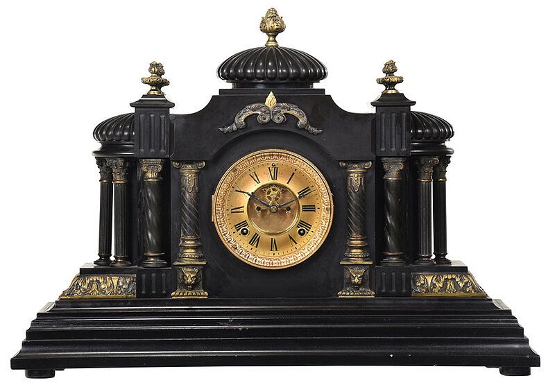 Appraisal: Ansonia Black Marble Mantel Clock American late th century slate