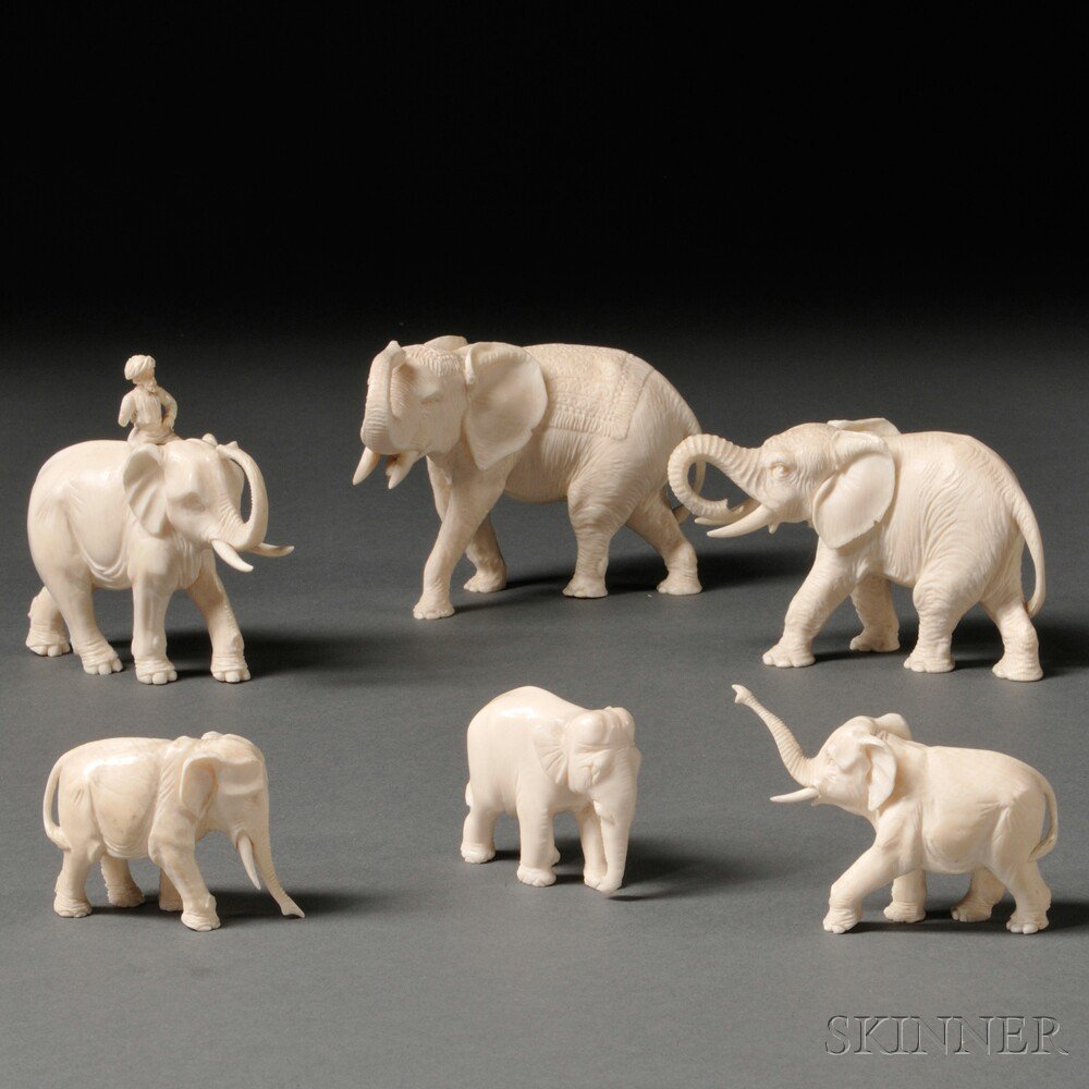 Appraisal: Six Ivory Elephants China th century all in walking poses