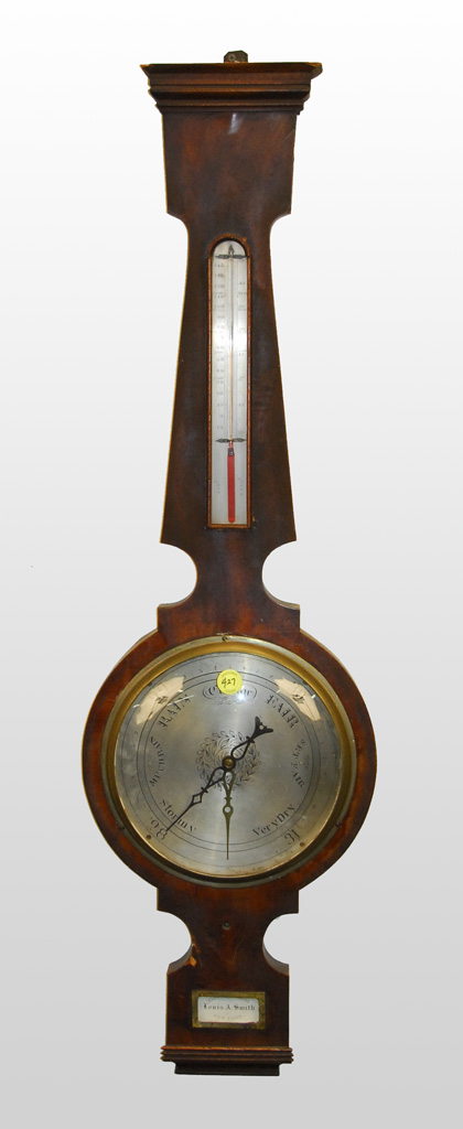 Appraisal: AMERICAN MAHOGANY BANJO BAROMETER th century Louis A Smith New