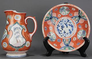 Appraisal: Japanese Arita Porcelain Pitcher and Dish Meiji lot of Japanese