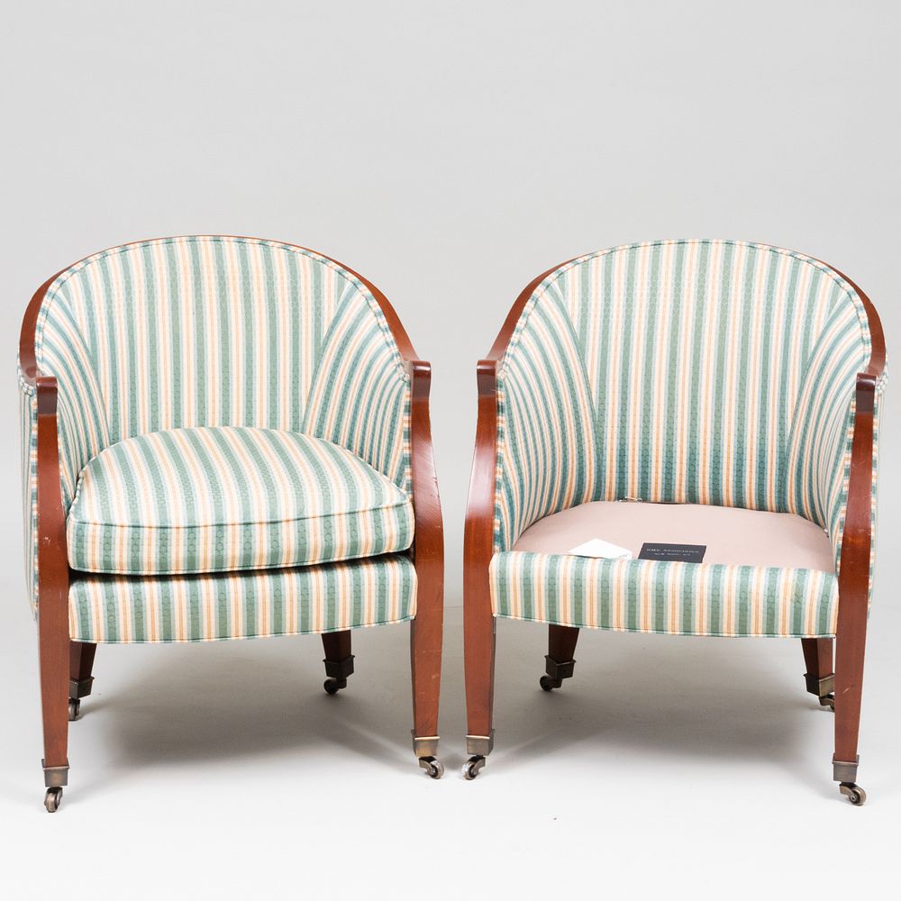 Appraisal: Pair of Regency Style Mahogany Upholstered Tub Chairs of Recent