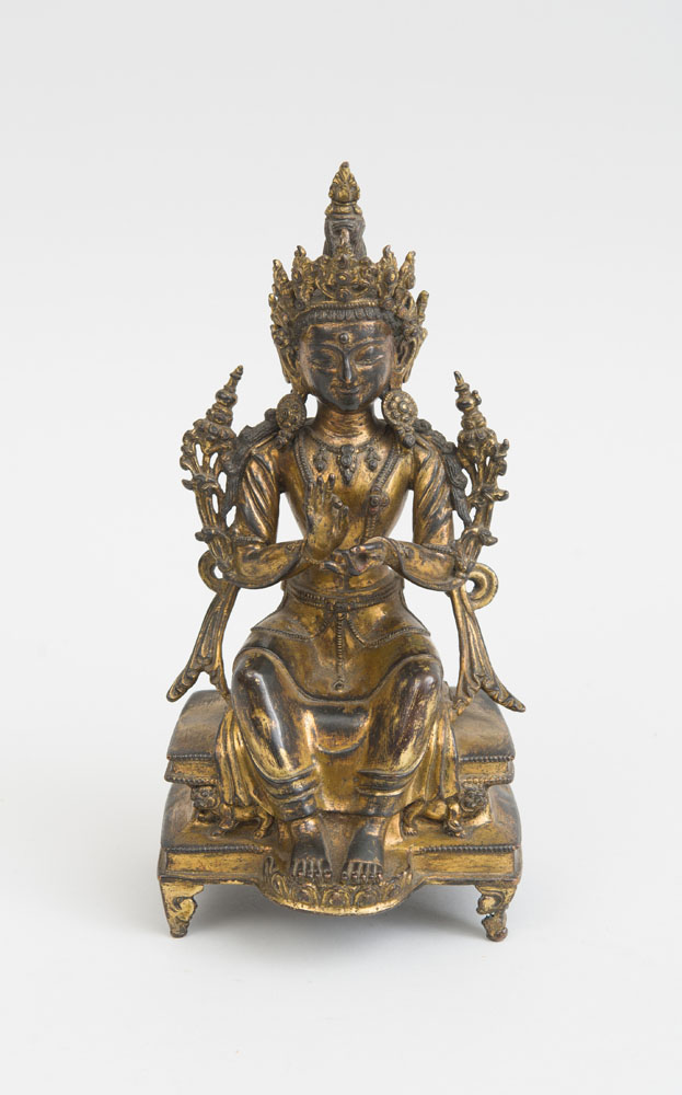 Appraisal: SINO-TIBETAN GILT-BRONZE FIGURE OF A SEATED MAITREYA x x in