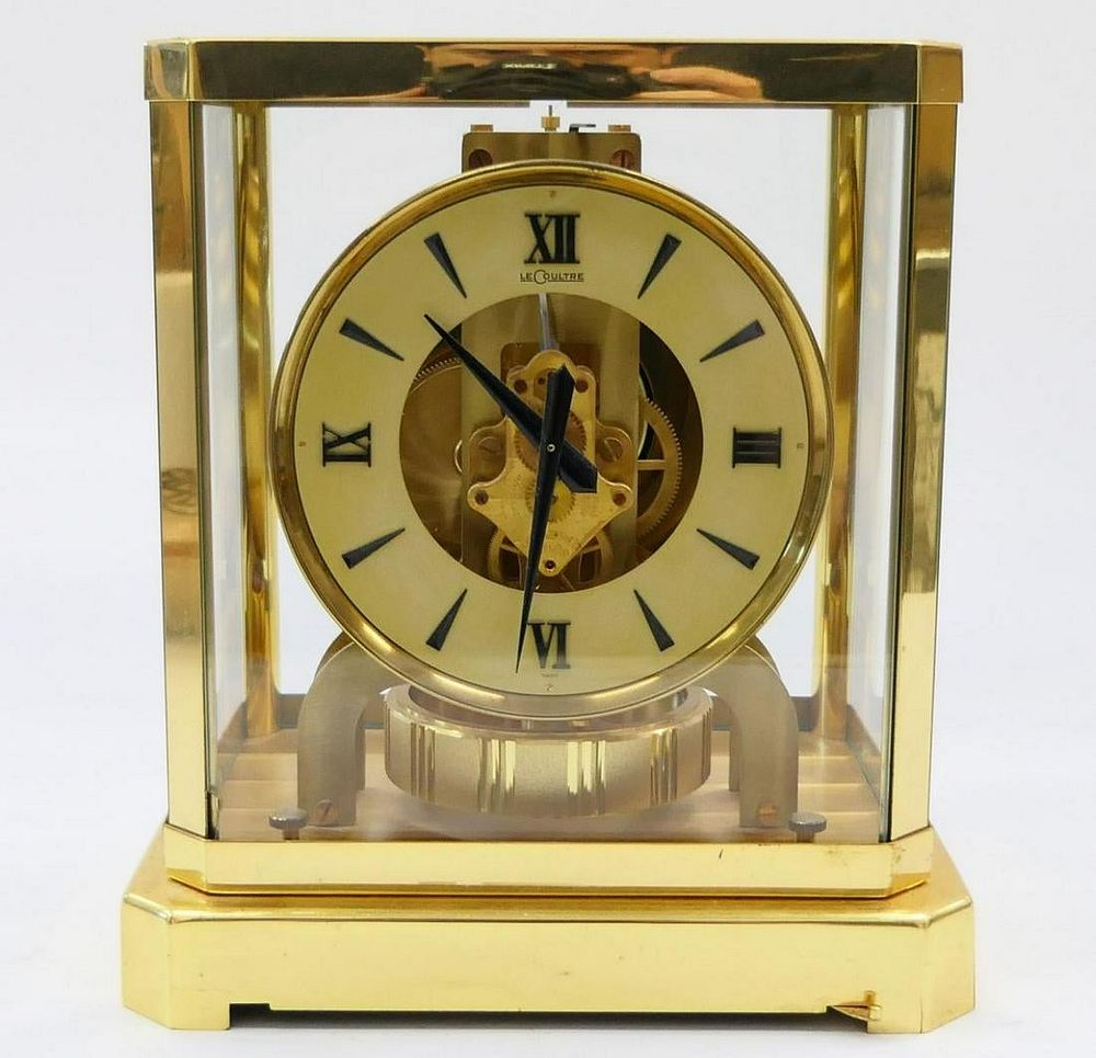 Appraisal: JAEGER LECOULTRE ATMOS BRASS CASE MANTEL CLOCK Jaeger LeCoultre gilt