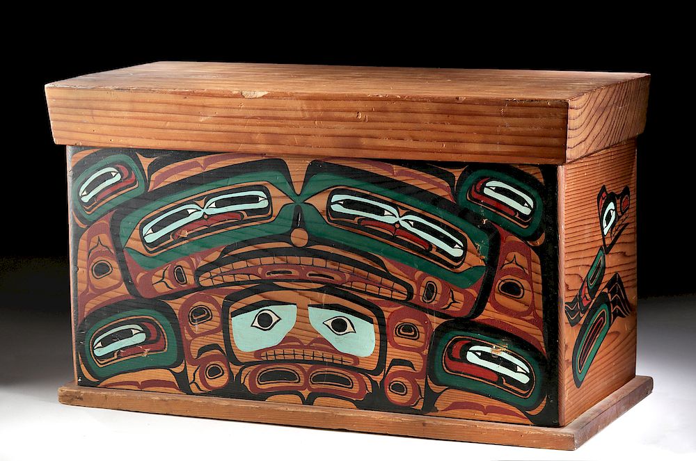 Appraisal: Large th C Northwest Coast Cedar Box - Faces Birds