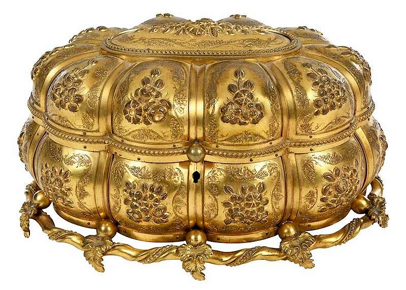 Appraisal: Grand Tour Gilt Scent Casket French th century oval lobed