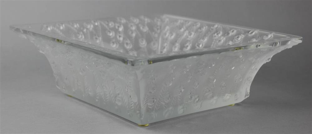 Appraisal: LALIQUE FROSTED AND CLEAR GLASS 'ROSES' SQUARE BOWL modern incised