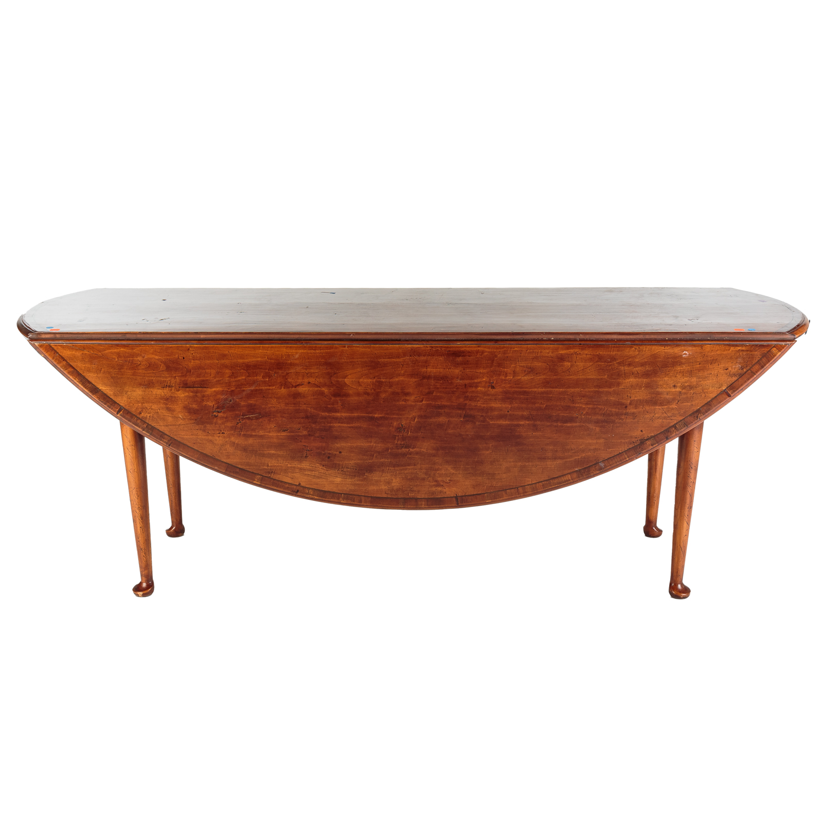 Appraisal: QUEEN ANNE STYLE BANDED WALNUT WAKE TABLE in H in