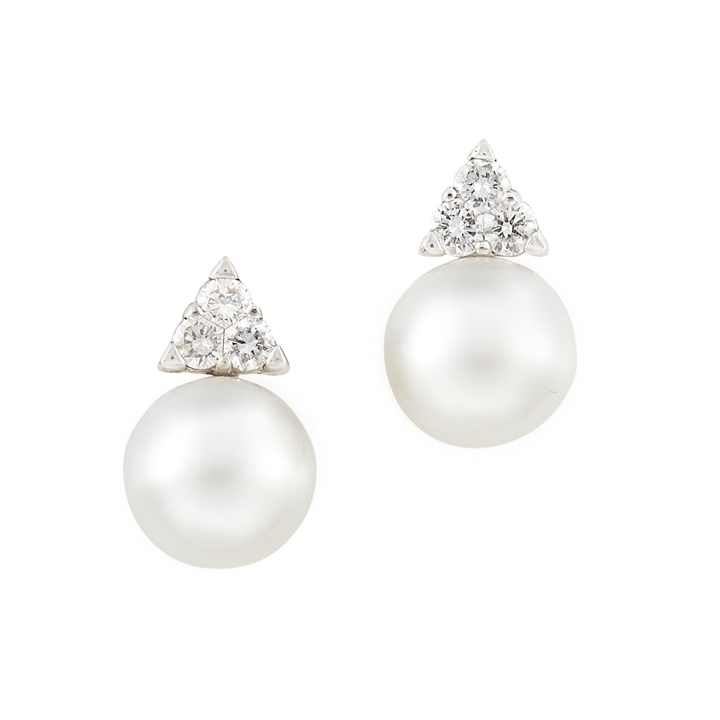 Appraisal: Pair of White Gold South Sea Cultured Pearl and Diamond