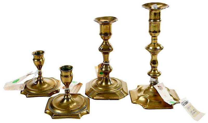 Appraisal: Four Early Georgian Brass Candlesticks British circa comprising pair George