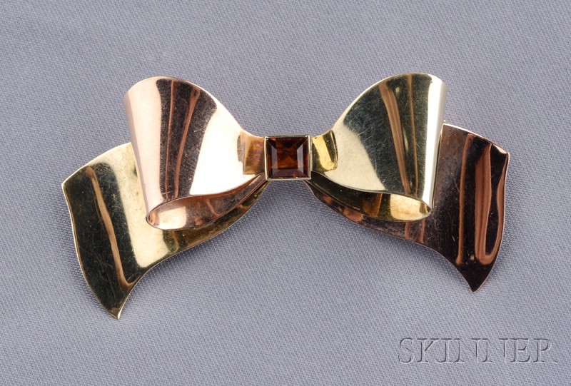 Appraisal: Retro kt Bicolor Gold and Citrine Bow Brooch Cartier no