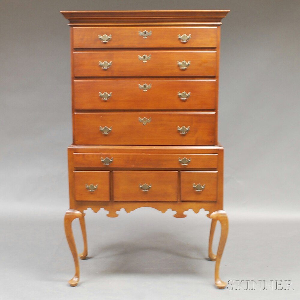 Appraisal: Queen Anne Cherry Flat-top High Chest probably Massachusetts mid- th