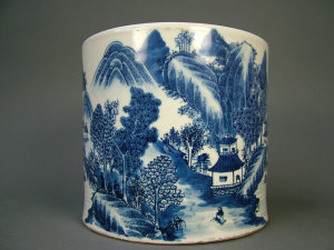 Appraisal: th century Chinese blue and white pot painted with boats