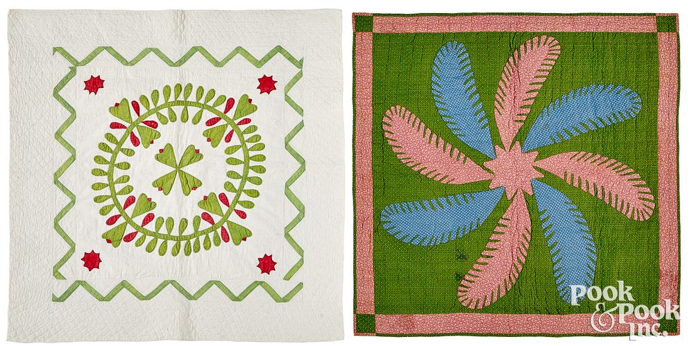 Appraisal: Two crib quilts late th c Two crib quilts late