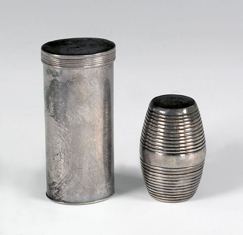 Appraisal: Two English silver nutmeg graters ca - and - marked