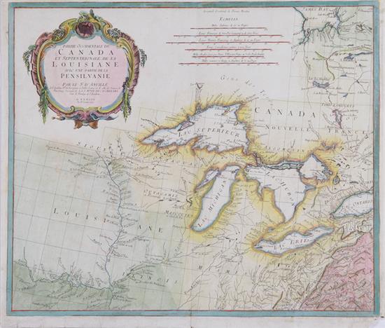 Appraisal: Scarce map Canada and Louisiana Jean Baptiste Anville Published Paolo