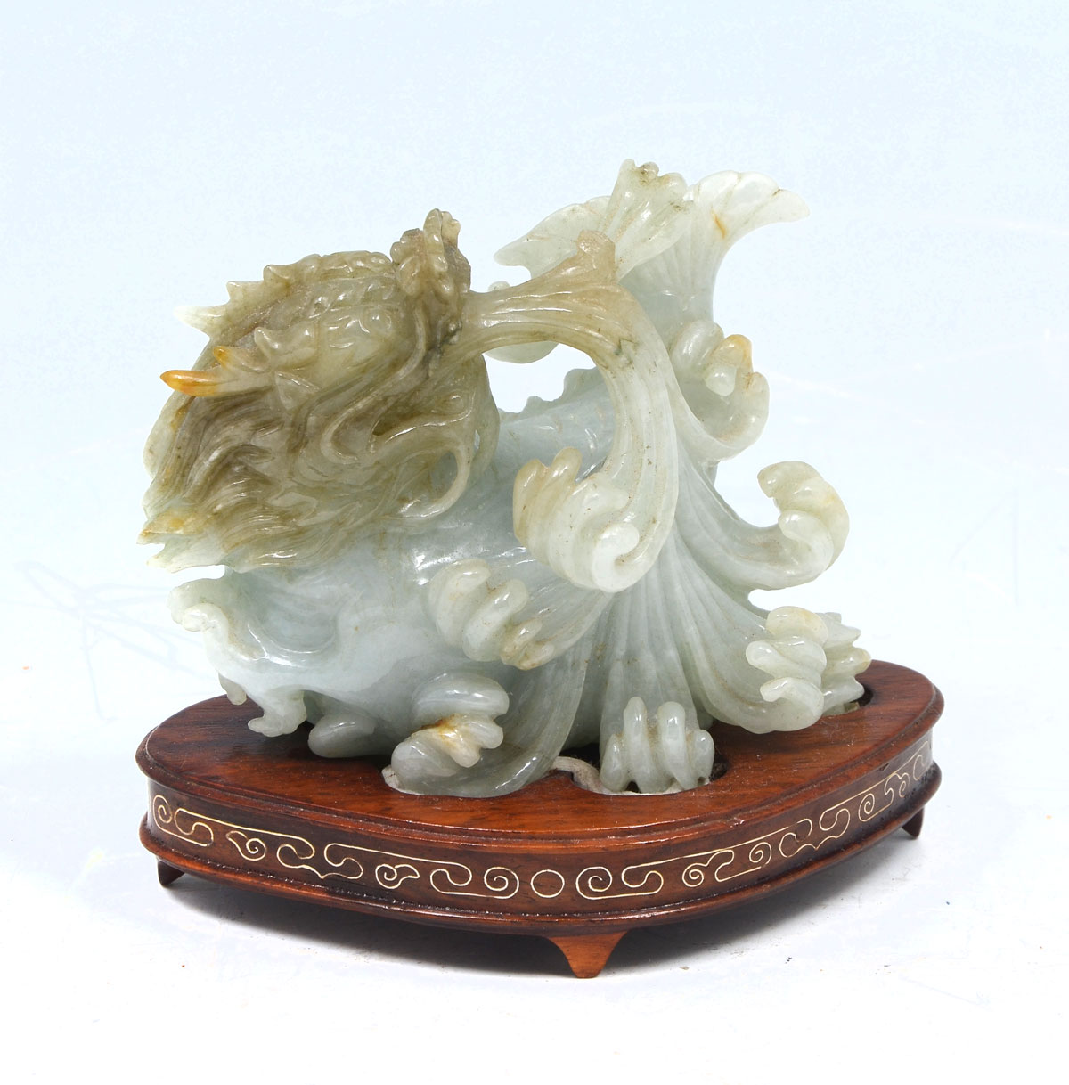 Appraisal: CARVED CHINESE JADE DRAGON FISH SCULPTURE Carved Chinese jade sculpture