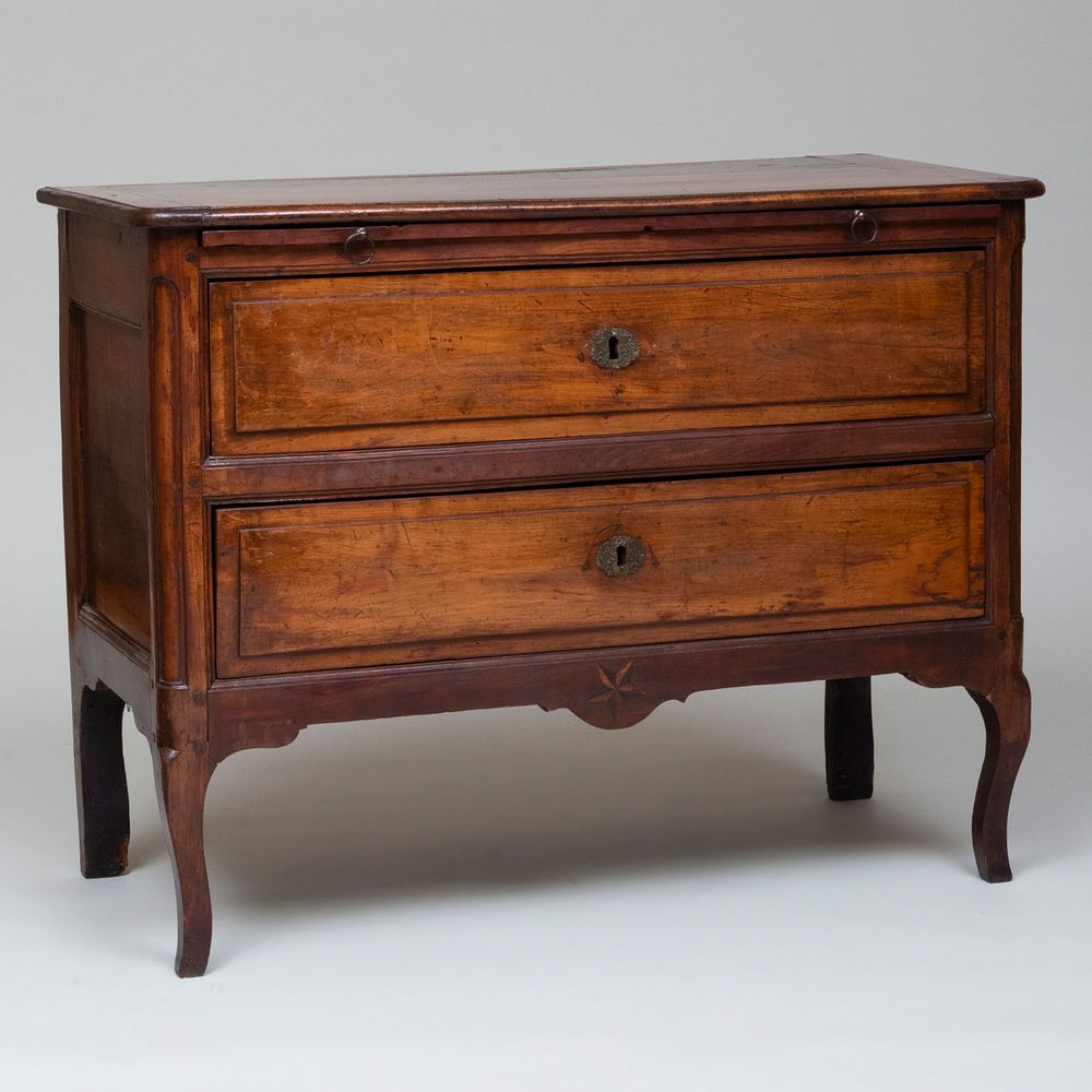 Appraisal: French Provincial Inlaid Walnut Commode Fitted with leather inset slide