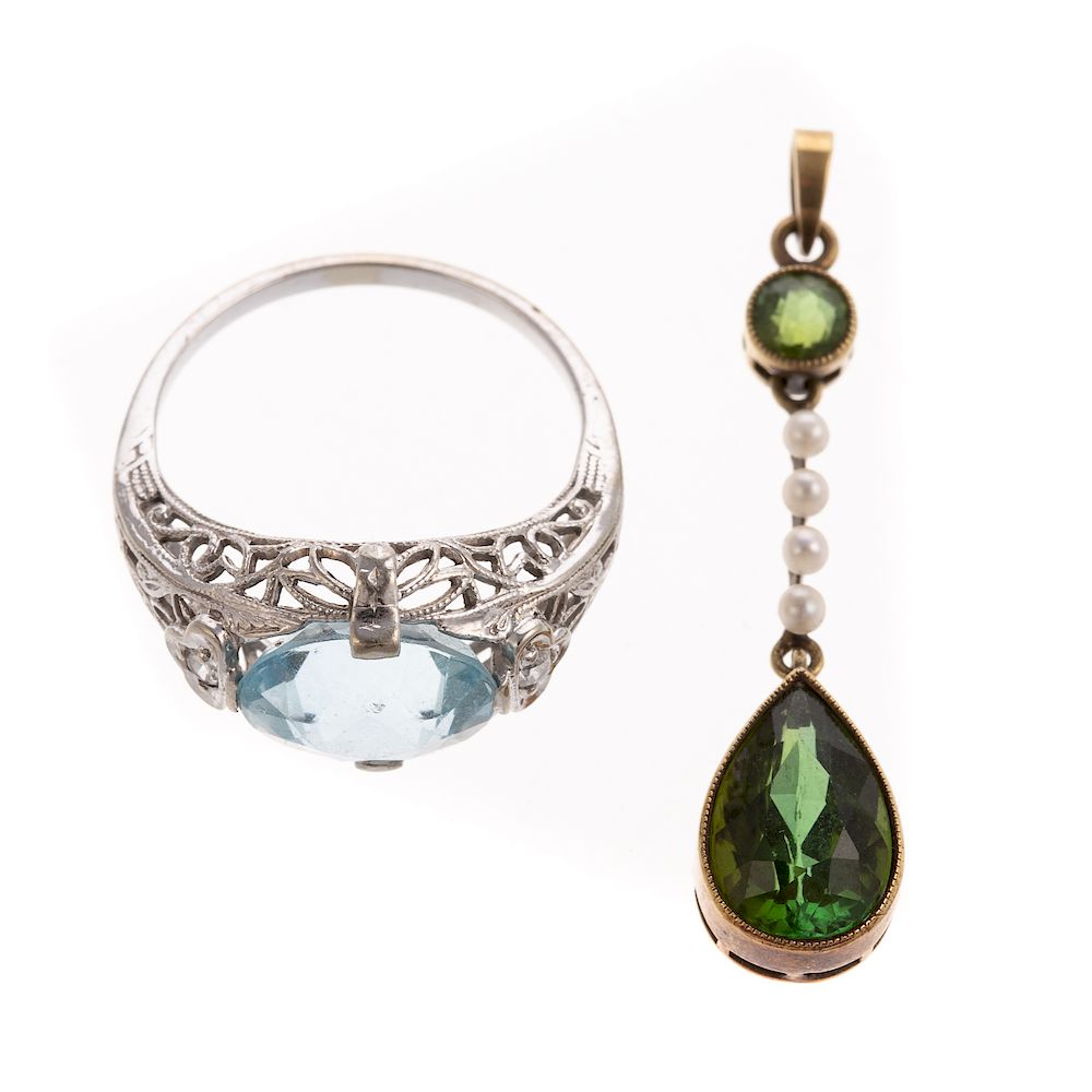 Appraisal: A K Aquamarine Ring Green Tourmaline Pendant K white gold