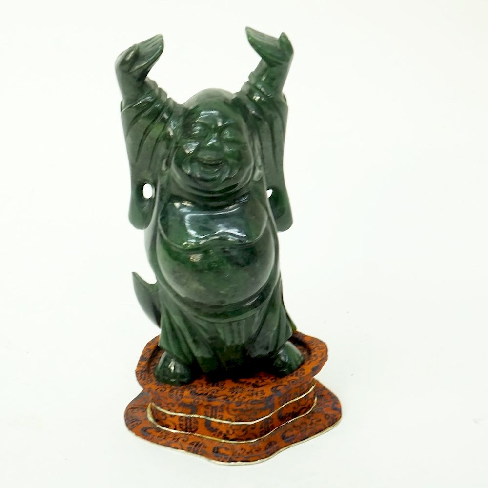 Appraisal: Jade Buddha Vintage Chinese Carved Spinach Jade Buddha Figure On