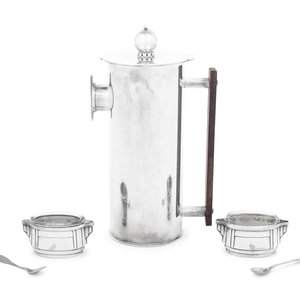 Appraisal: An Art Deco Style Silver-Plate Cocktail Pitcher and a Pair