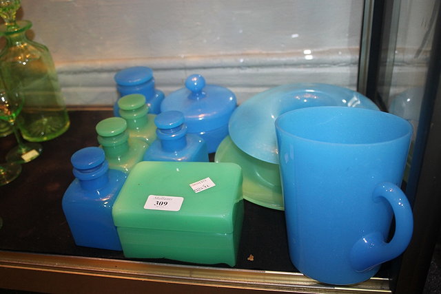 Appraisal: VARIOUS GREEN AND BLUE MOULDED GLASS SCENT BOTTLES and other