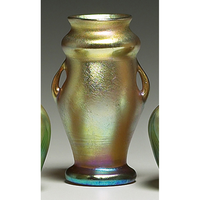 Appraisal: L C Tiffany vase two handled form in gold favrile