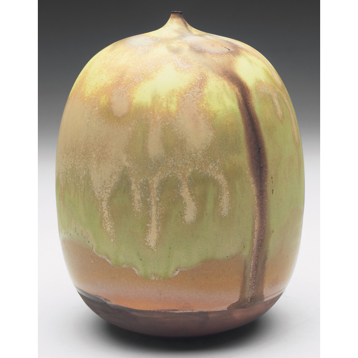 Appraisal: Rose Cabat Feelie vase bulbous shape covered in a yellow