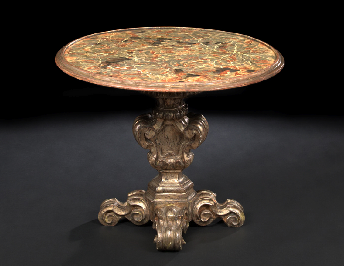 Appraisal: Italian Argente Wood and Faux-Marbre Occasional Table the circular top