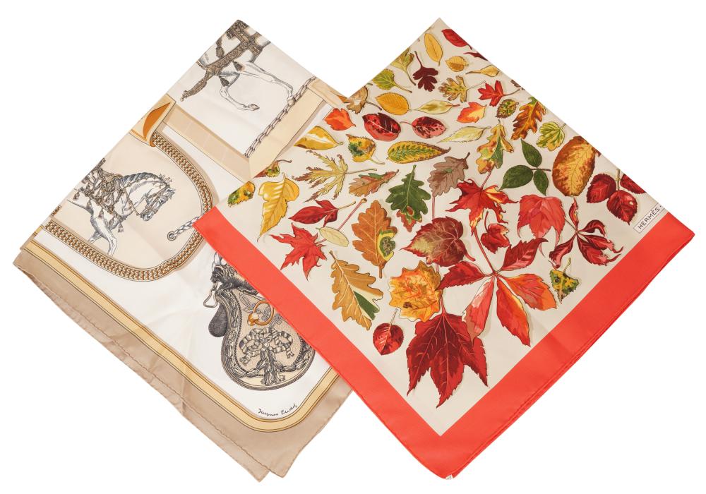 Appraisal: TWO HERMES SILK SCARVESGrand Apparat inches square and untitled leaf