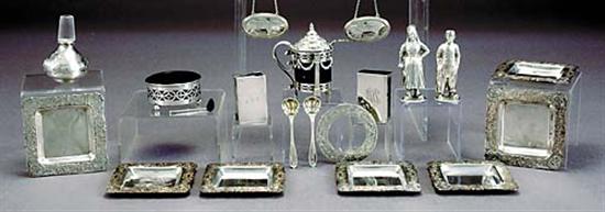 Appraisal: Collection silver and plated table articles silver and cobalt glass-lined