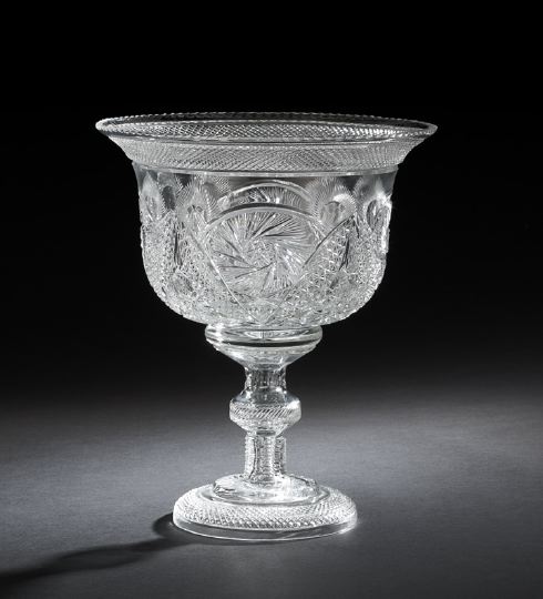 Appraisal: Large Continental Elaborately Cut Glass Footed Bowl in the Brilliant