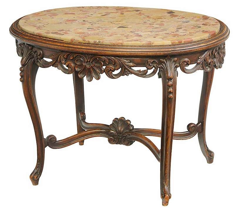 Appraisal: Provincial Louis XV Style Marble Top Low Table Continental late