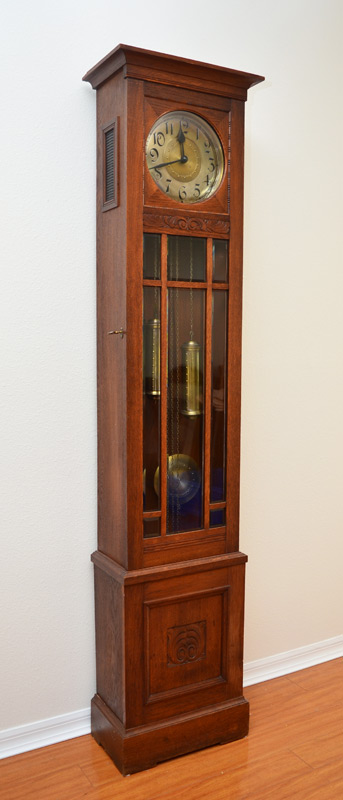 Appraisal: MAUTHE OAK GERMAN DECO GRANDFATHER CLOCK Oak long case with