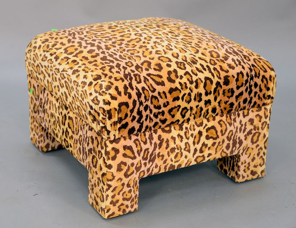 Appraisal: Custom upholstered footstool in leopard print possibly scalamandre upholstery ht