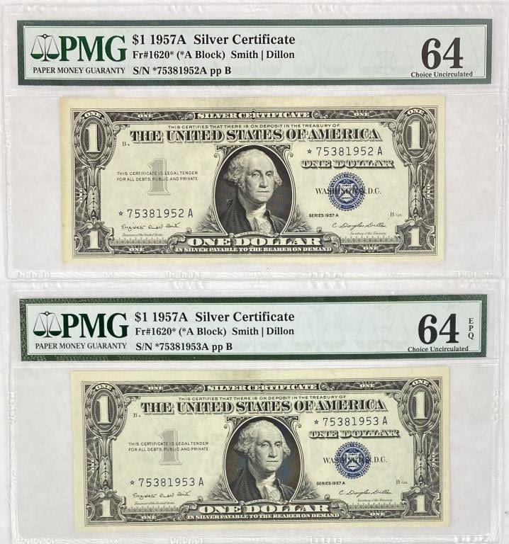 Appraisal: -A Silver Certificate STAR NOTES PMG Two Consecutive -A Silver