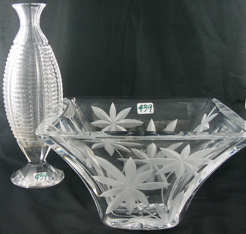 Appraisal: TWO CUT CRYSTAL VASES One is an American bottle form