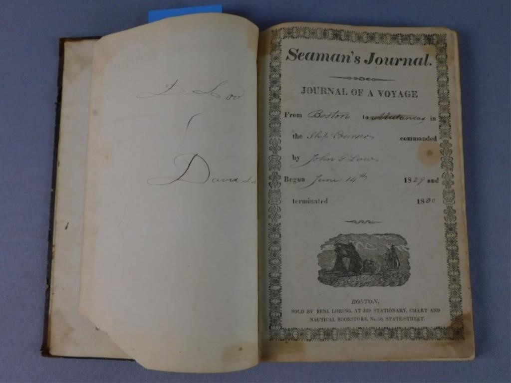 Appraisal: SEAMAN'S JOURNAL KEPT BY CAPT DAVID LOW OFNewburyport on a