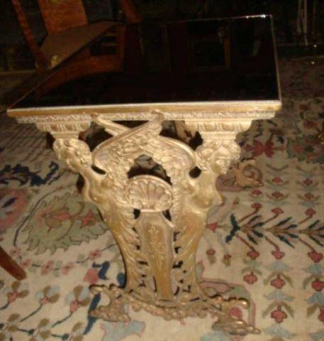 Appraisal: Gold Brass or Bronze Antique Table with Later Top Nice