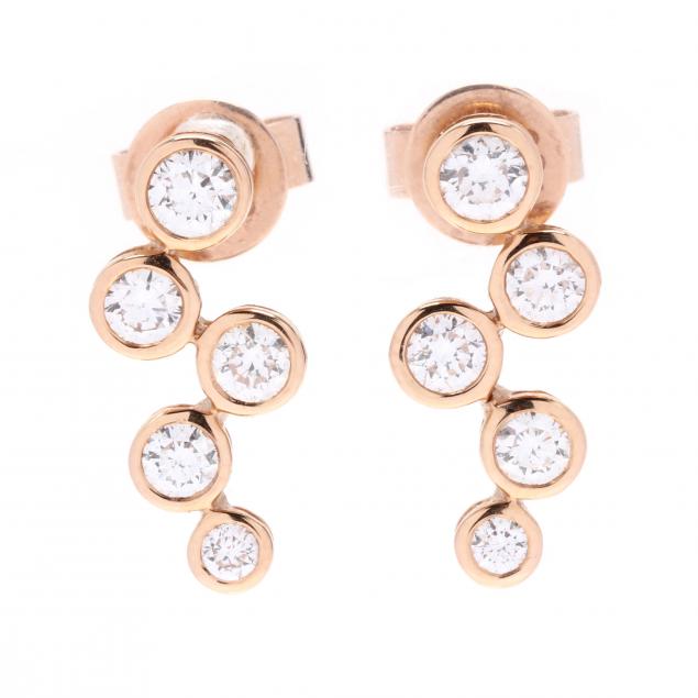 Appraisal: Rose Gold and Diamond Earrings Designed in an offset drop