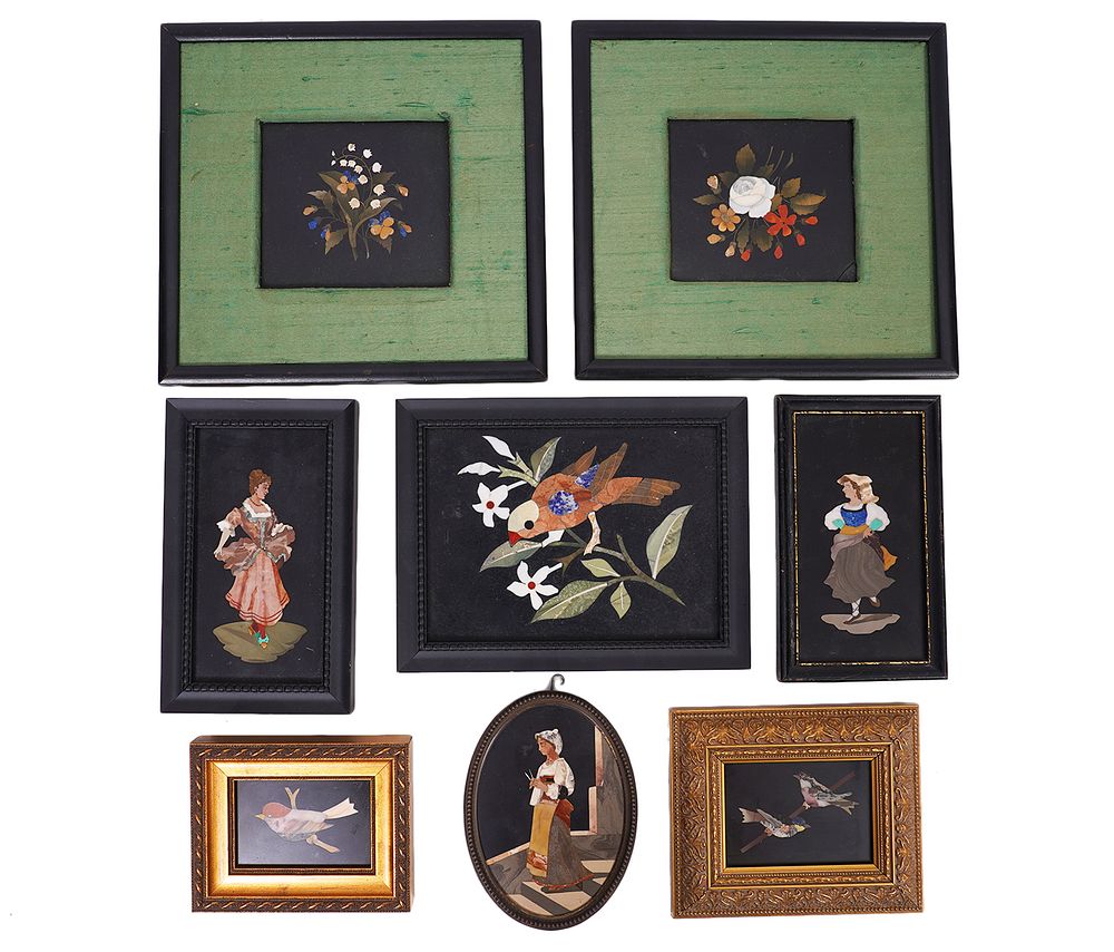 Appraisal: Pietra Dura Stone Mosaic Small Plaques assorted pietra dura framed