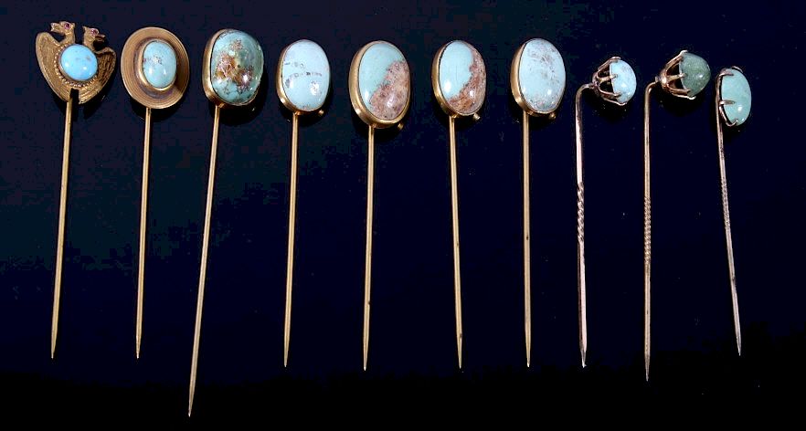 Appraisal: Early Gold Filled Turquoise Hat Pins c 's Offered in