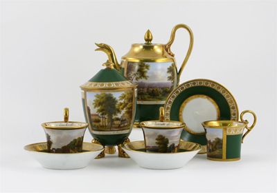 Appraisal: A Paris porcelain part coffee service painted with scenes of