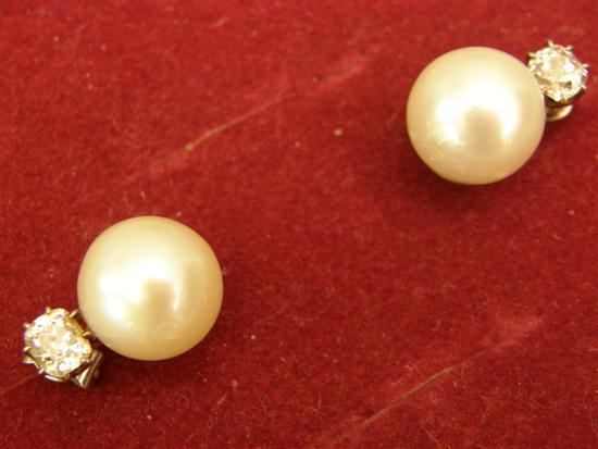 Appraisal: Pair of pearl and diamond earrings