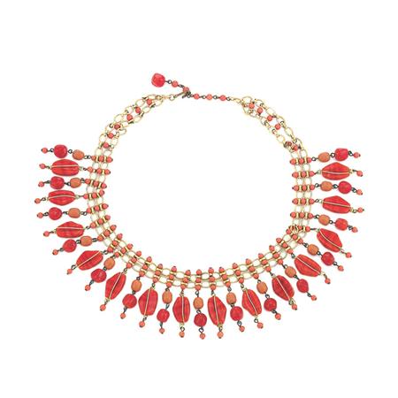 Appraisal: Coral Art Glass Bib Necklace Estimate -