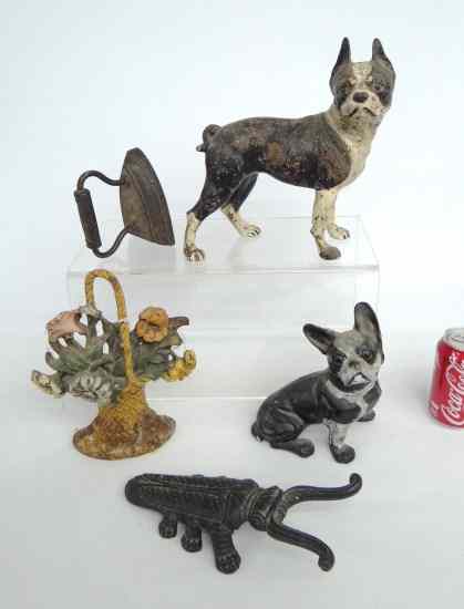 Appraisal: Lot including two terrier doorstops beetle bootjack sad iron and