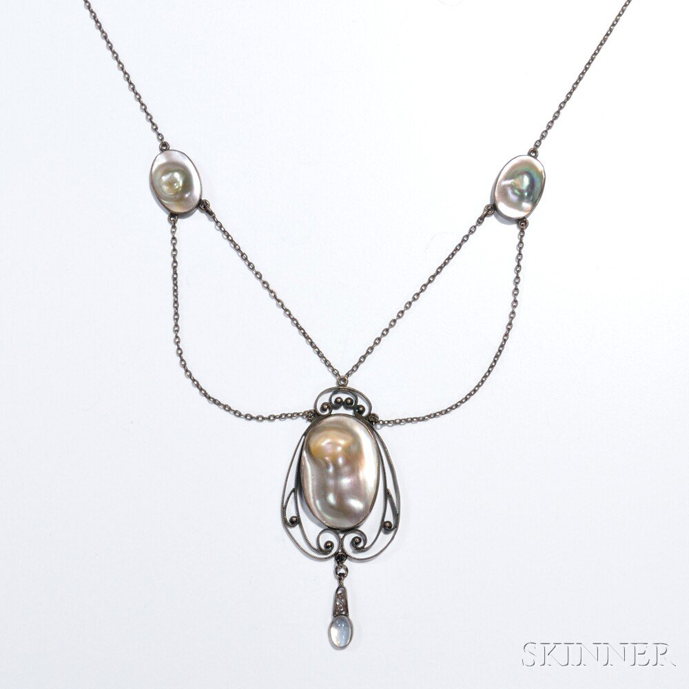 Appraisal: Foster Bailey Sterling and Abalone Blister Pearl Necklace the pendant