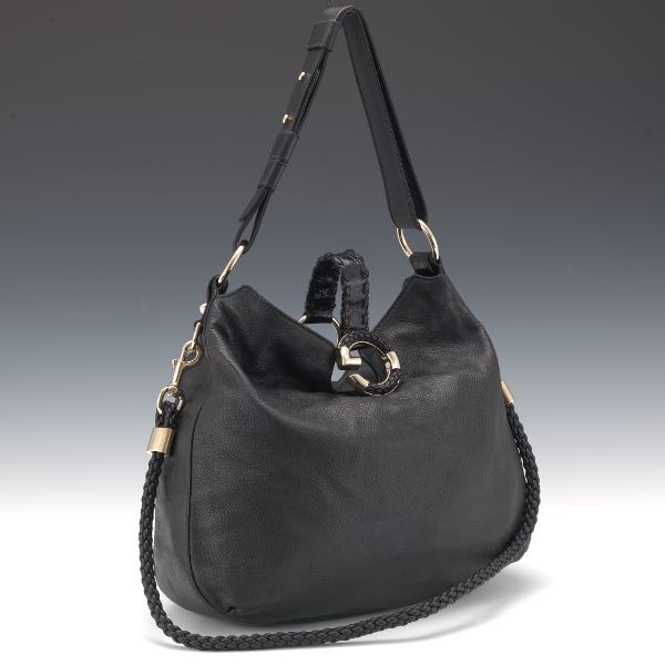 Appraisal: GUCCI BLACK LEATHER HOBO BAG x x Soft calf leather