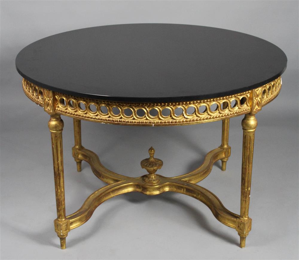 Appraisal: LOUIS XVI STYLE GILTWOOD CENTER TABLE with marble top -