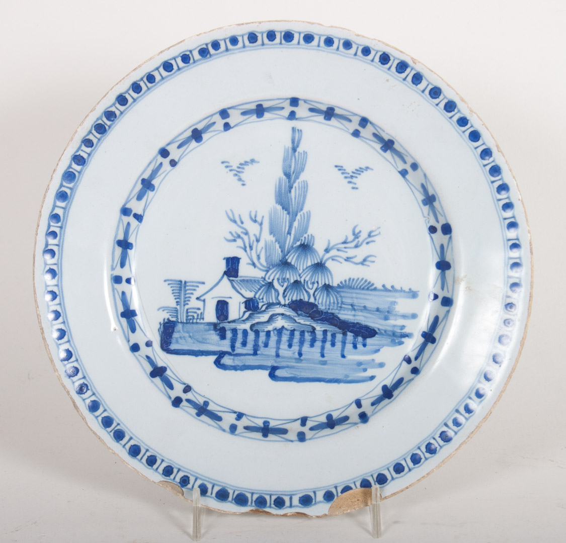 Appraisal: Liverpool blue and white delftware plate mid- th century with